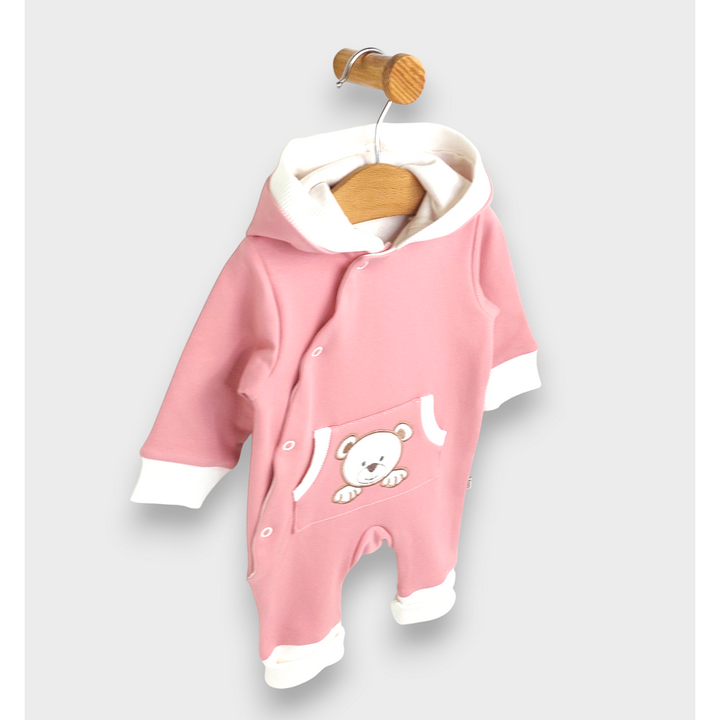 Rainy Бебешки гащеризон с качулка Мече с лапички 56 - 80 см. пудра