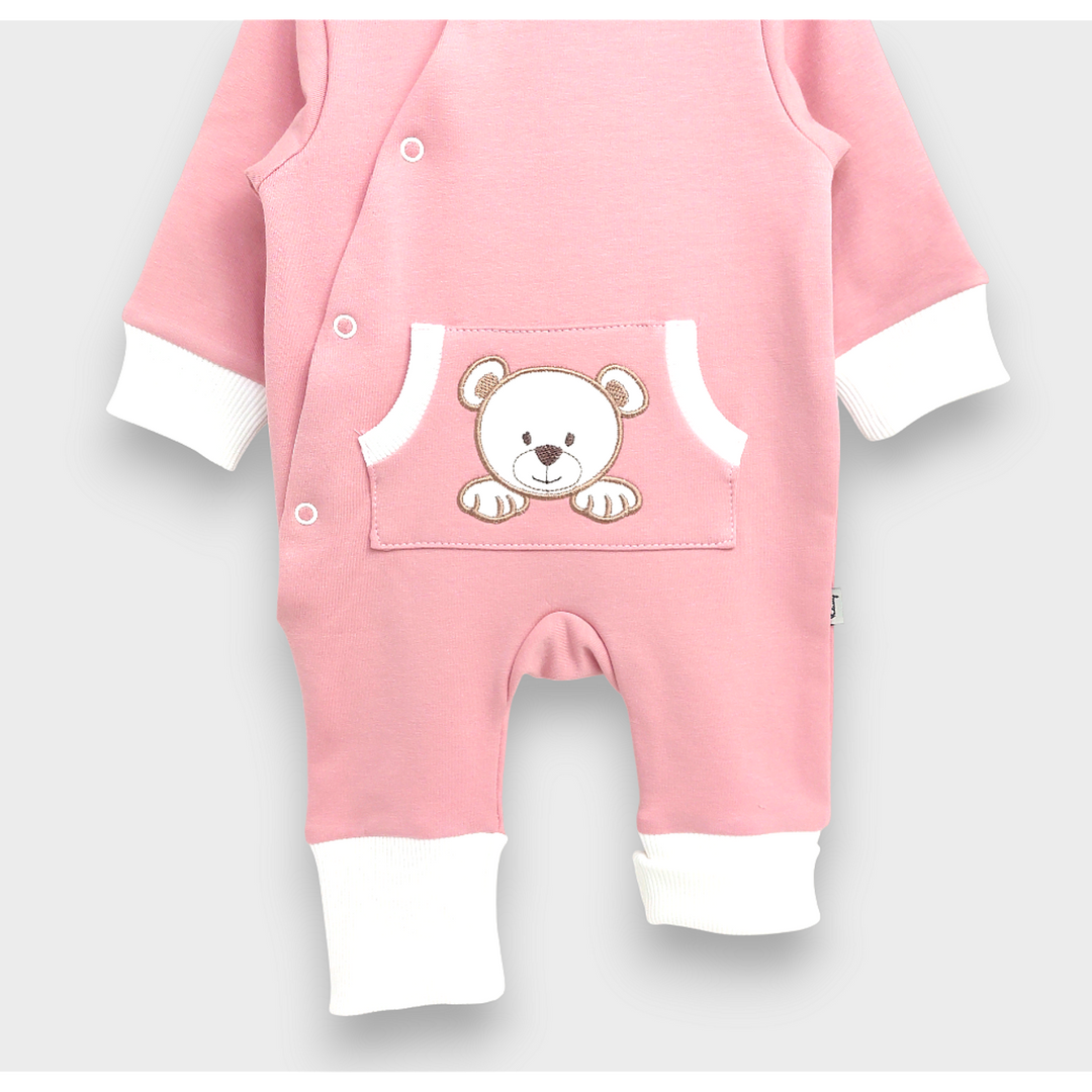 Rainy Бебешки гащеризон с качулка Мече с лапички 56 - 80 см. пудра