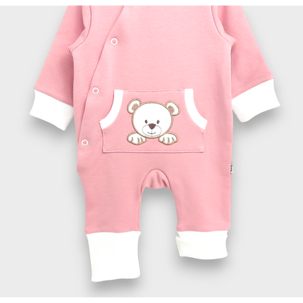 Rainy Бебешки гащеризон с качулка Мече с лапички 56 - 80 см. пудра