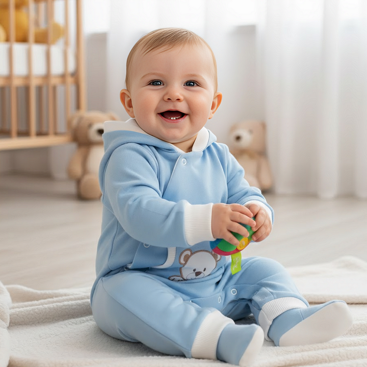 Rainy Бебешки гащеризон с качулка Мече с лапички 56 - 80 см. син