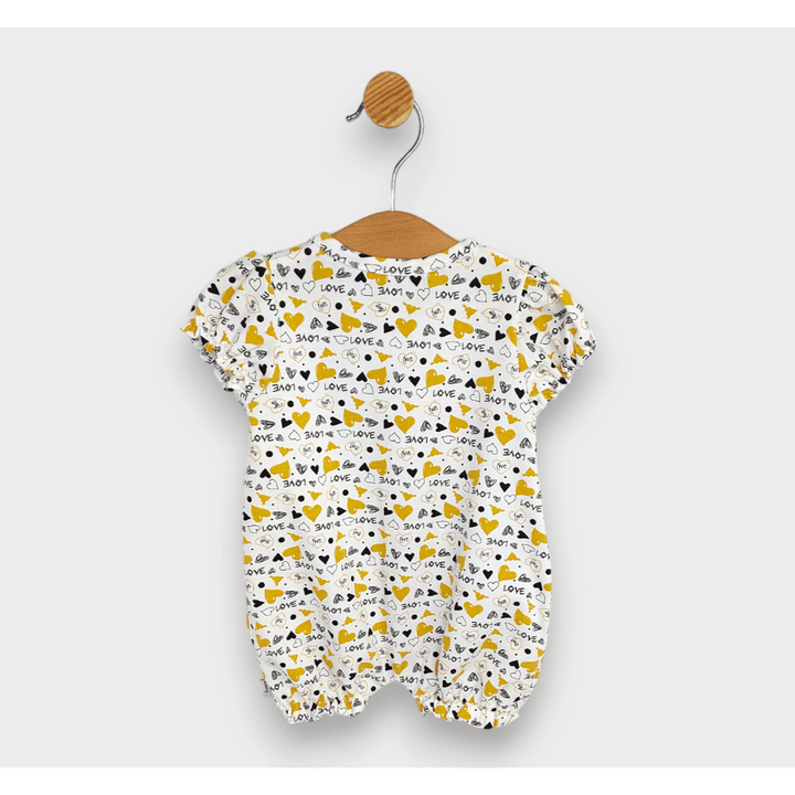 Rainy Бебешки гащеризон с къс ръкав 56-80см. Жълти сърца