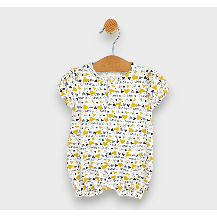 Rainy Бебешки гащеризон с къс ръкав 56-80см. Жълти сърца