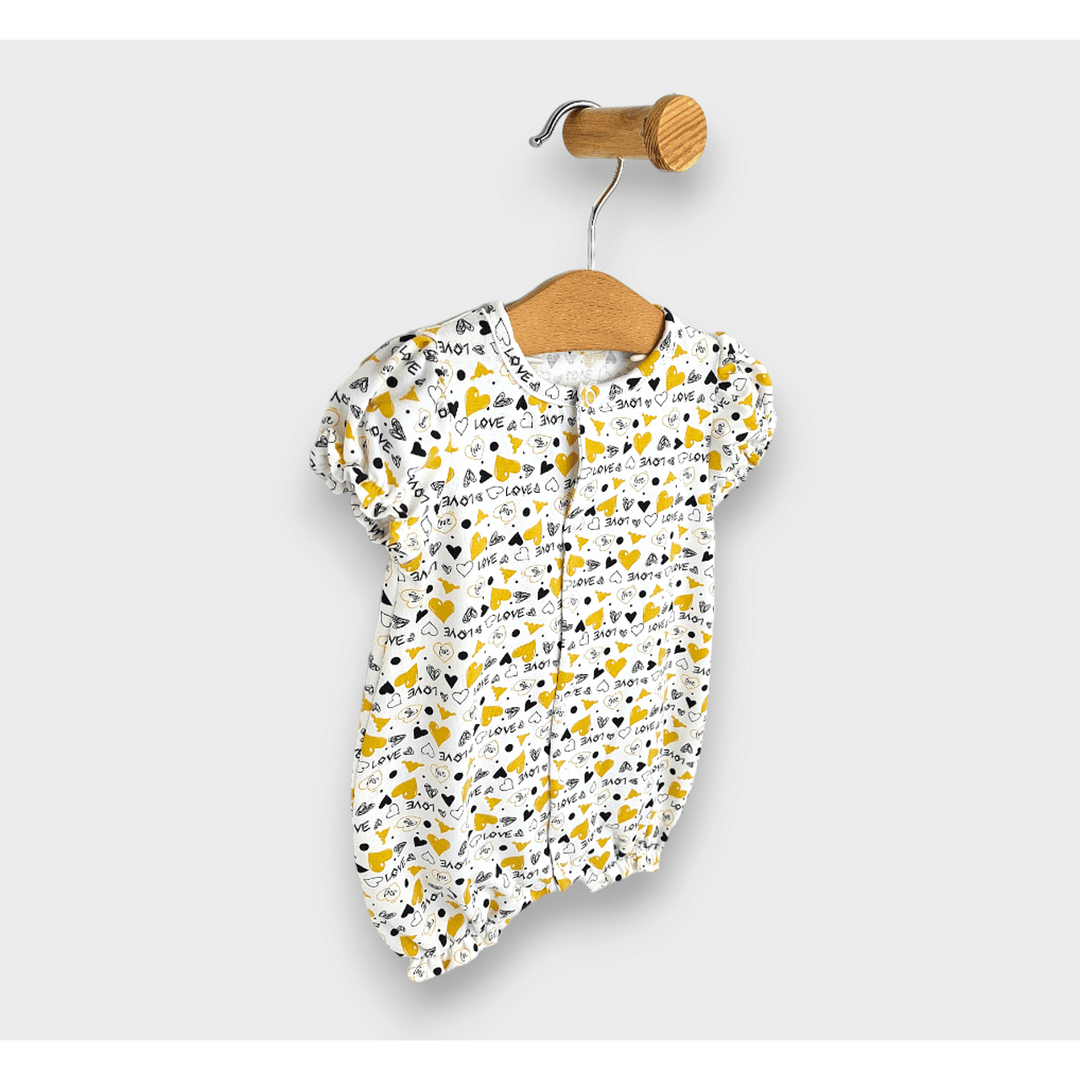 Rainy Бебешки гащеризон с къс ръкав 56-80см. Жълти сърца