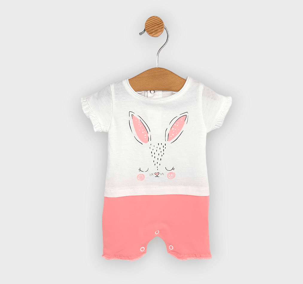 Rainy Бебешки гащеризон с къс ръкав Bunny 56-80см. корал