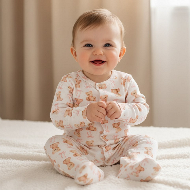 Rainy Бебешки гащеризон с предно закопчаване 56 - 74 см. Мече с панделка