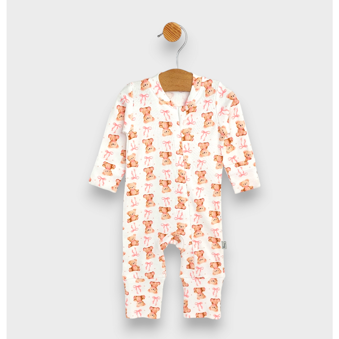 Rainy Бебешки гащеризон с ръкавички и чорапче 48 - 62 см. Мече с панделка