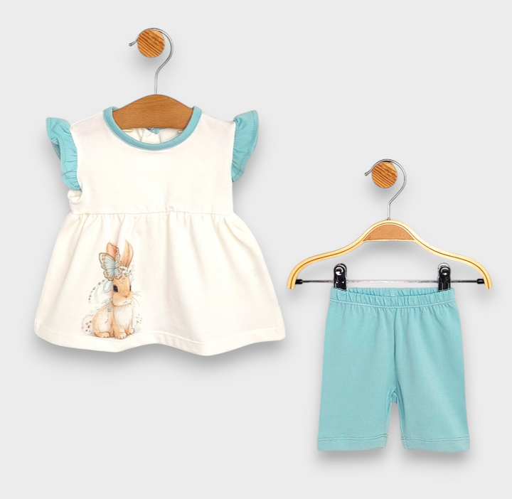 Rainy Бебешки комплект 2 части Fashion Bunny 62-92 см. екрю/аква
