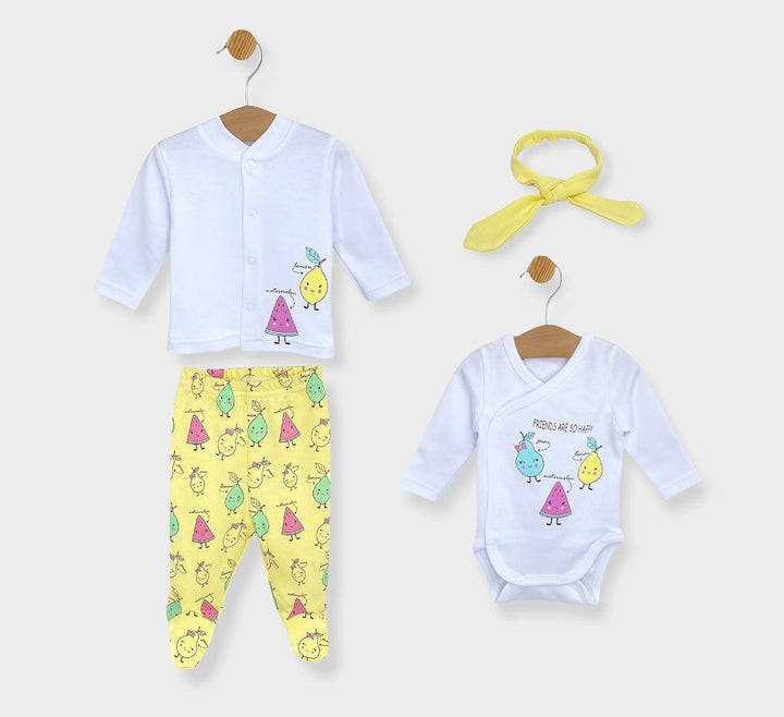 Rainy Бебешки комплект 4 части Плодчета 56 см. бял/жълт