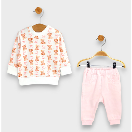 Rainy Бебешки комплект от 2 части Мече с панделка 62-92 см. розов