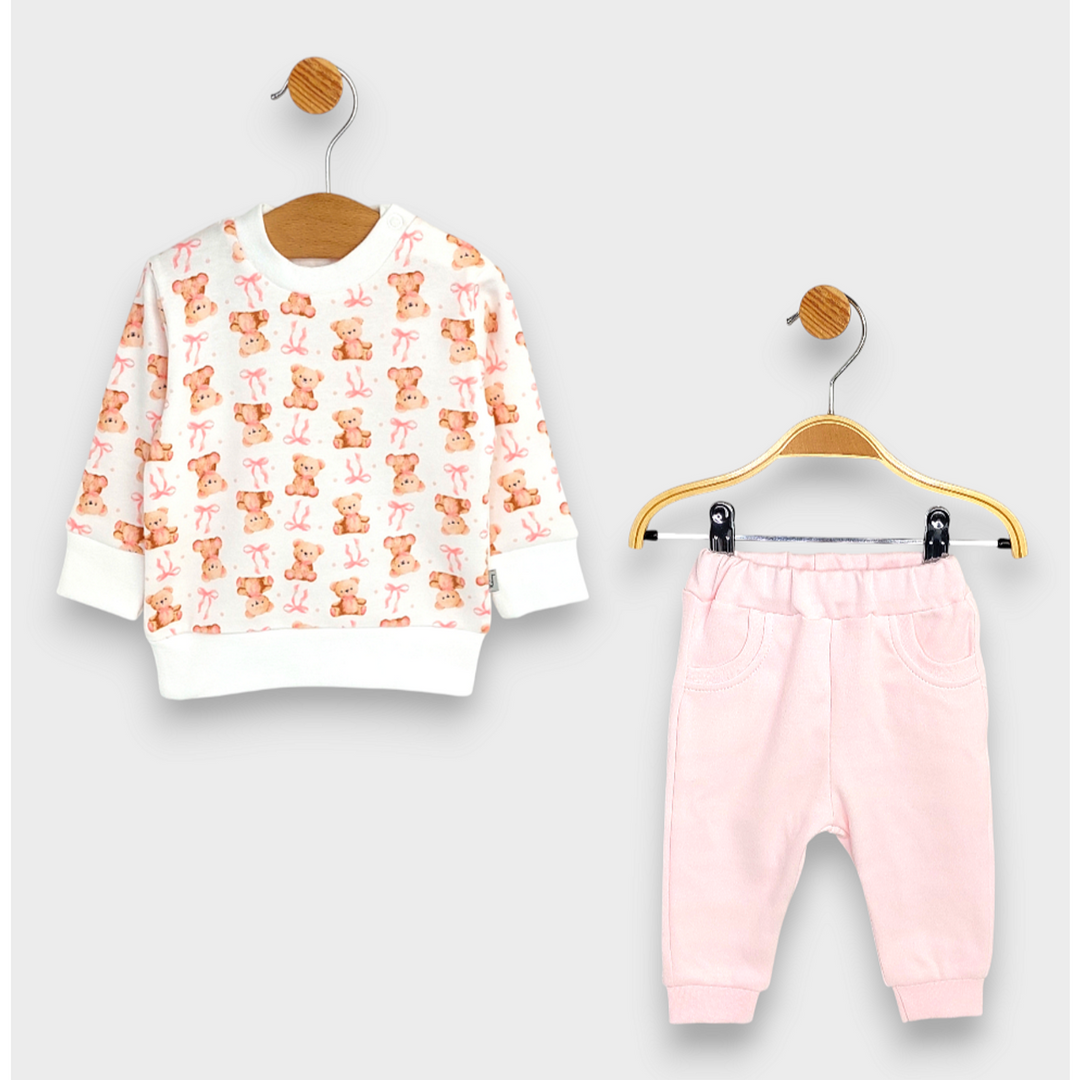 Rainy Бебешки комплект от 2 части Мече с панделка 62-92 см. розов