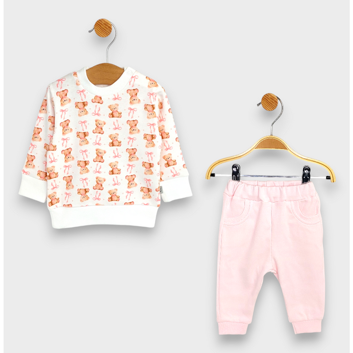 Rainy Бебешки комплект от 2 части Мече с панделка 62-92 см. розов