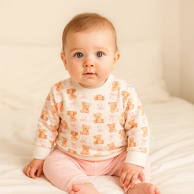 Rainy Бебешки комплект от 2 части Мече с панделка 62-92 см. розов