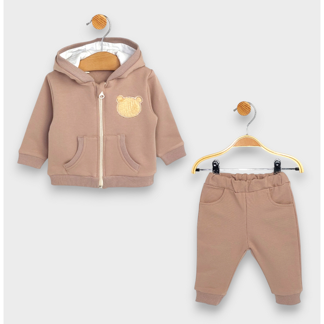 Rainy Бебешки комплект от 2 части Пухено мече 62-92 см. бадем