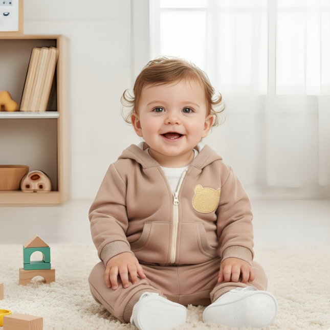 Rainy Бебешки комплект от 2 части Пухено мече 62-92 см. бадем