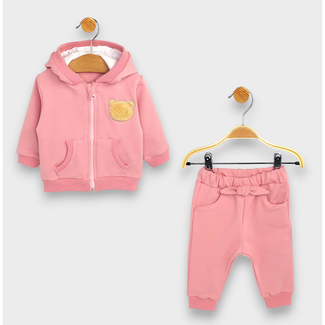 Rainy Бебешки комплект от 2 части Пухено мече 62-92 см. пудра