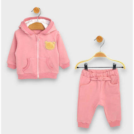 Rainy Бебешки комплект от 2 части Пухено мече 62-92 см. пудра