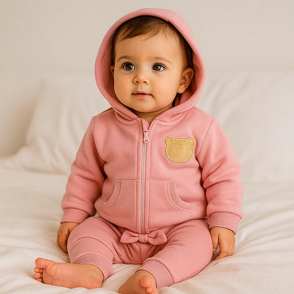 Rainy Бебешки комплект от 2 части Пухено мече 62-92 см. пудра