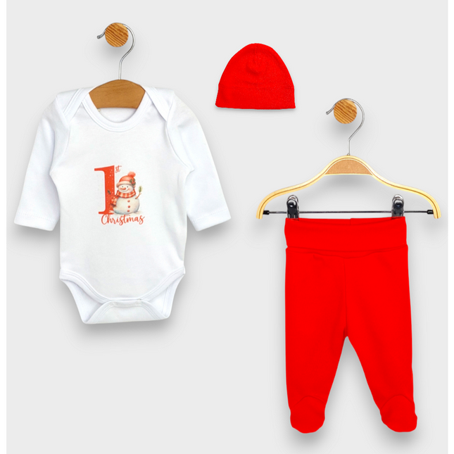 Rainy Бебешки комплект от 3 части 1st Christmas 56-62 см. червен