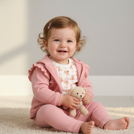 Rainy Бебешки комплект от 3 части Мече с панделка 62-92 см. пудра