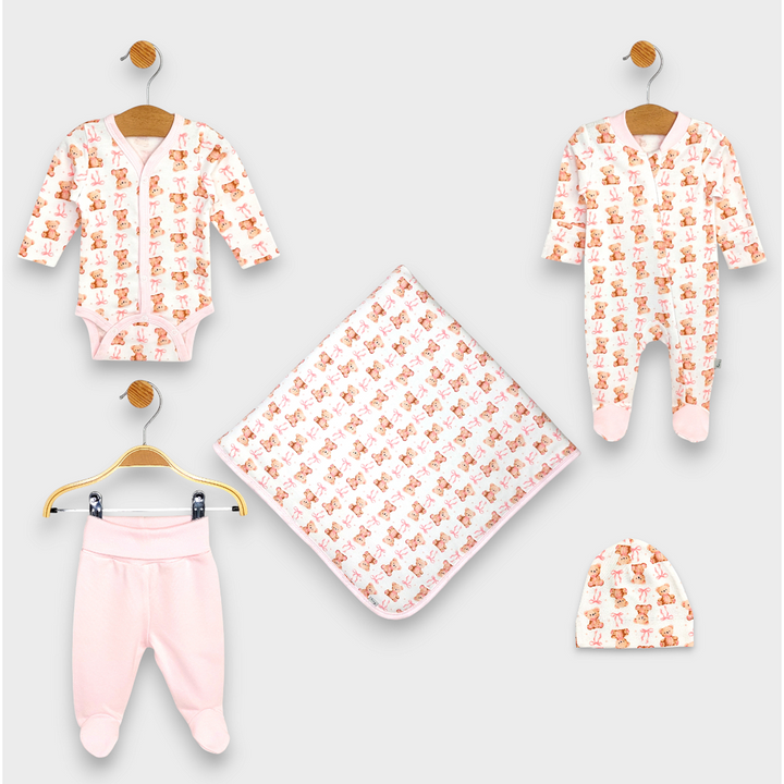 Rainy Бебешки комплект за изписване 5ч. Мече с панделка