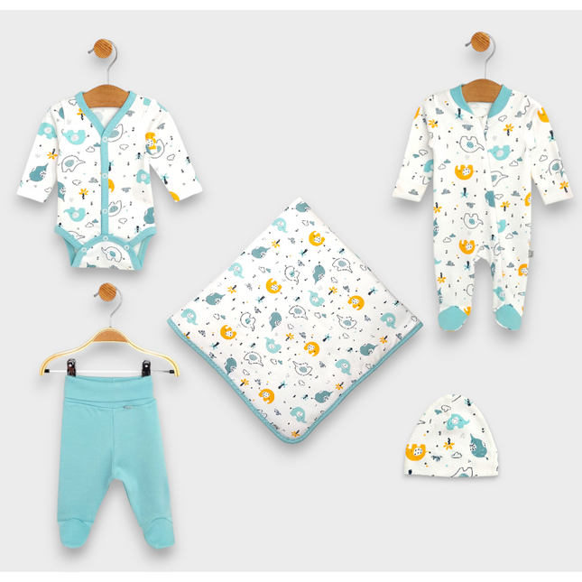 Rainy Бебешки комплект за изписване 5ч. Шарени слончета