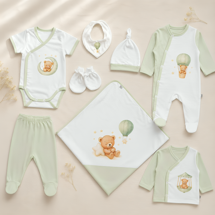 Rainy Бебешки комплект за изписване 8ч. Green bear