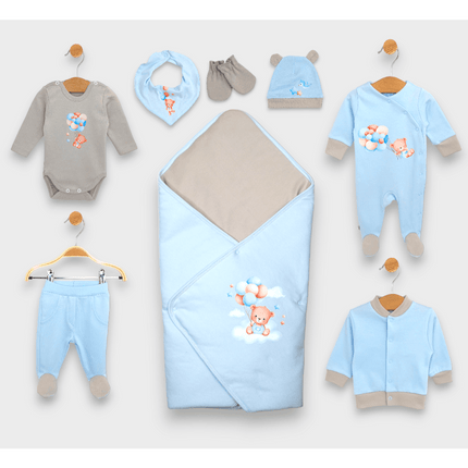 Rainy Бебешки комплект за изписване 8ч. Мече с балони син