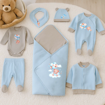 Rainy Бебешки комплект за изписване 8ч. Мече с балони син