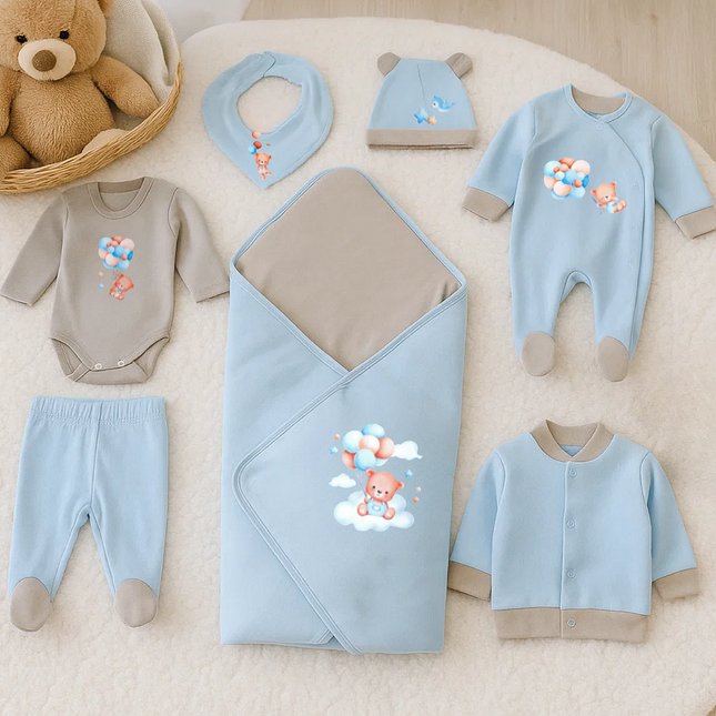 Rainy Бебешки комплект за изписване 8ч. Мече с балони син