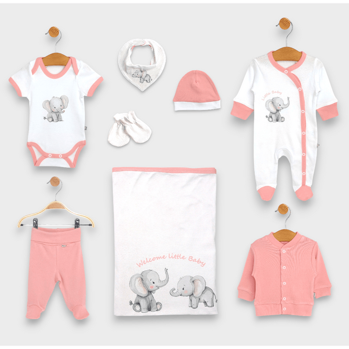 Rainy Бебешки комплект за изписване 8ч. Слончета розов