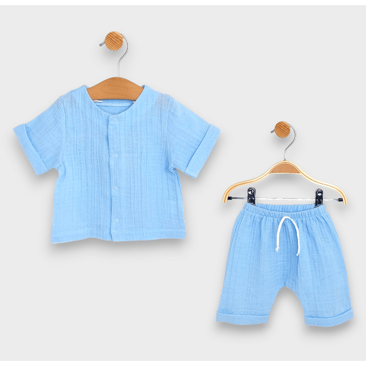 Rainy Бебешки муселинов комплект 2 части 62-86см. син