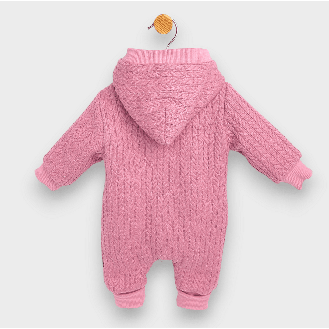 Rainy Бебешки плетен гащеризон с цип и качулка 56 - 80 см. пепел от рози