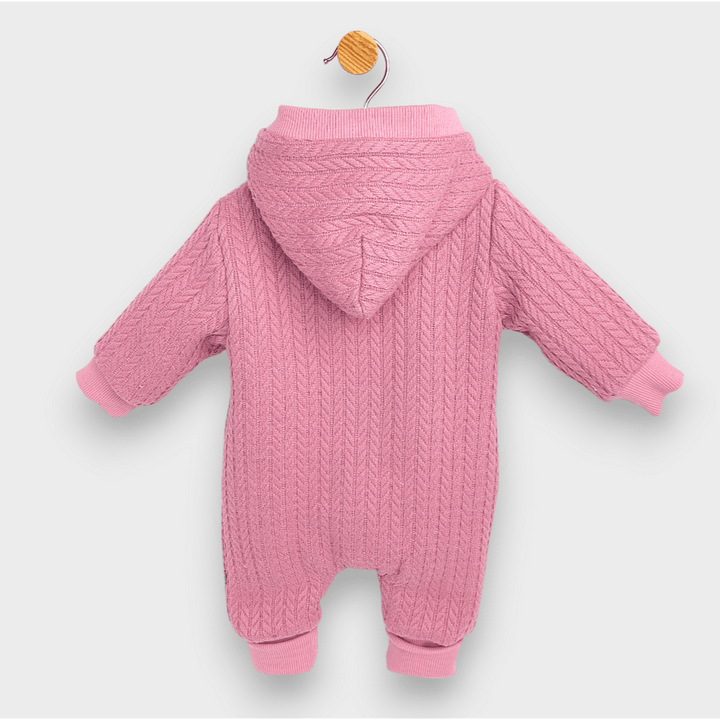 Rainy Бебешки плетен гащеризон с цип и качулка 56 - 80 см. пепел от рози