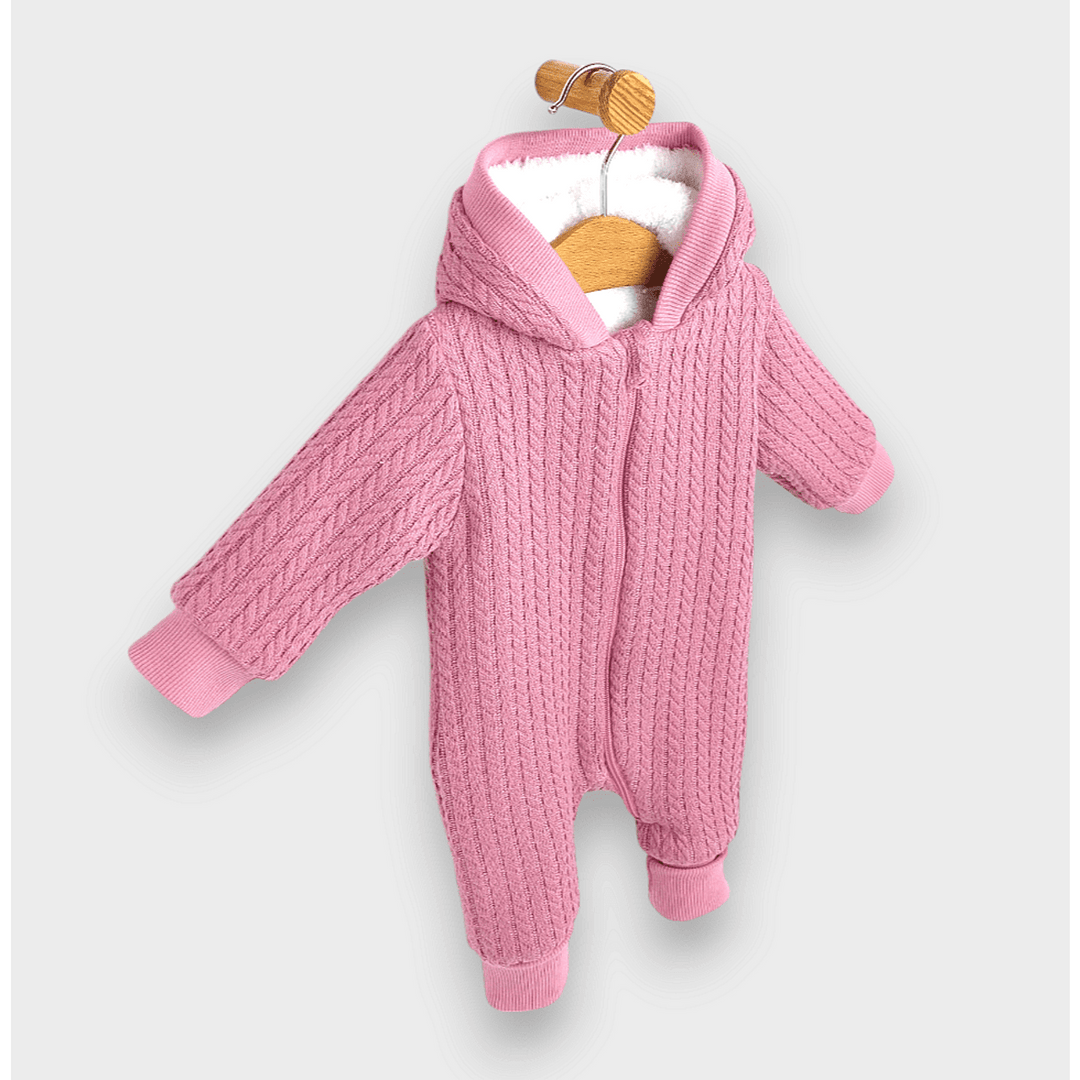 Rainy Бебешки плетен гащеризон с цип и качулка 56 - 80 см. пепел от рози