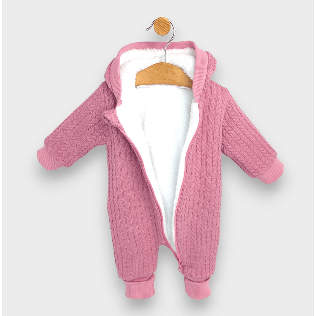 Rainy Бебешки плетен гащеризон с цип и качулка 56 - 80 см. пепел от рози