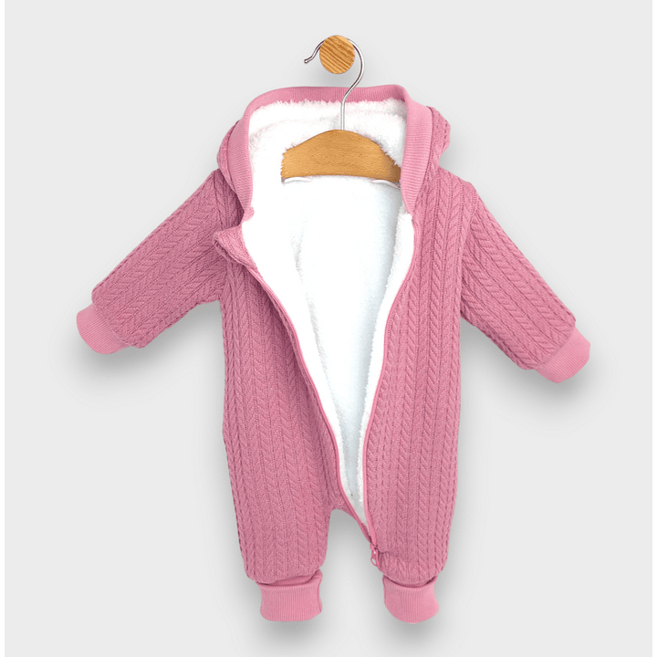 Rainy Бебешки плетен гащеризон с цип и качулка 56 - 80 см. пепел от рози