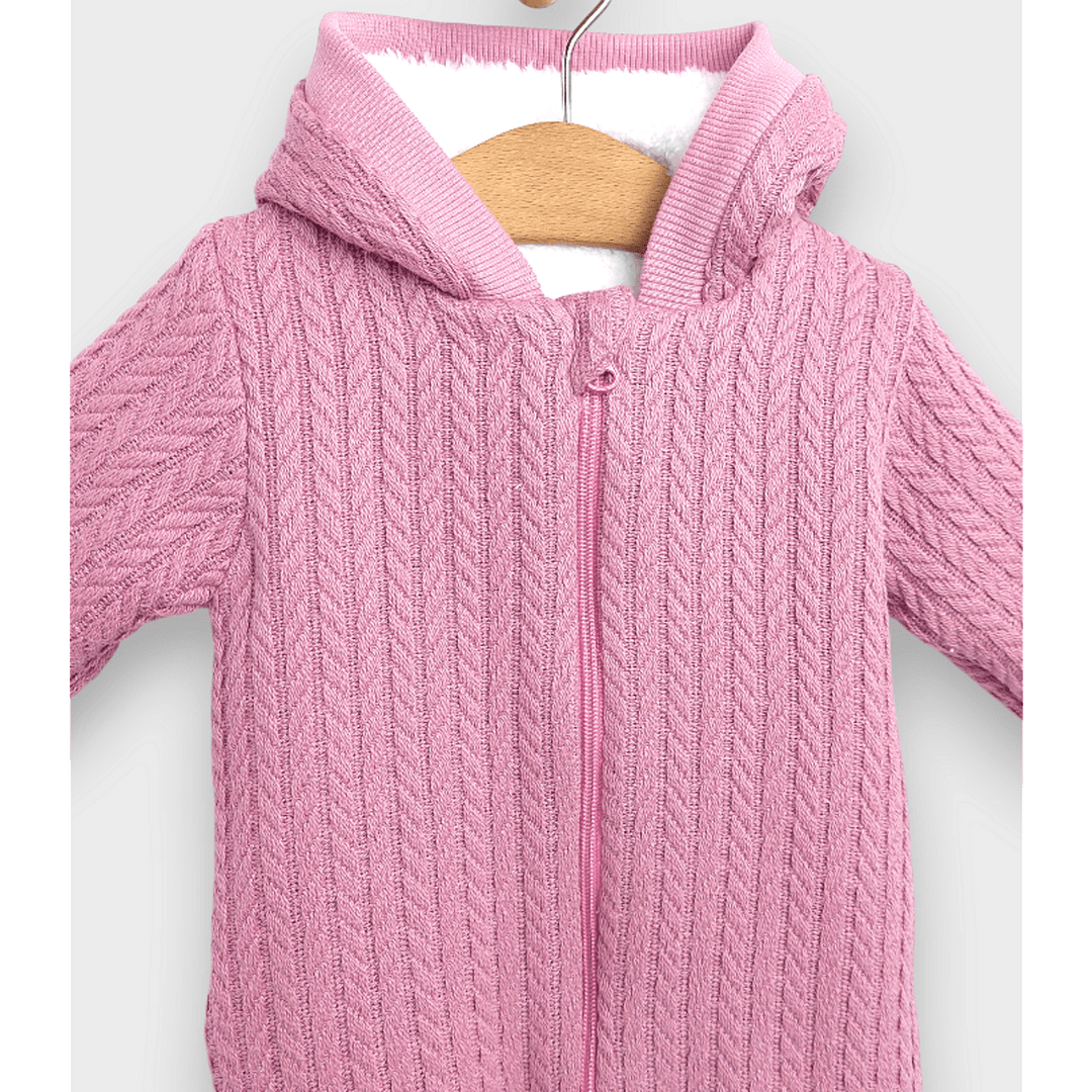 Rainy Бебешки плетен гащеризон с цип и качулка 56 - 80 см. пепел от рози