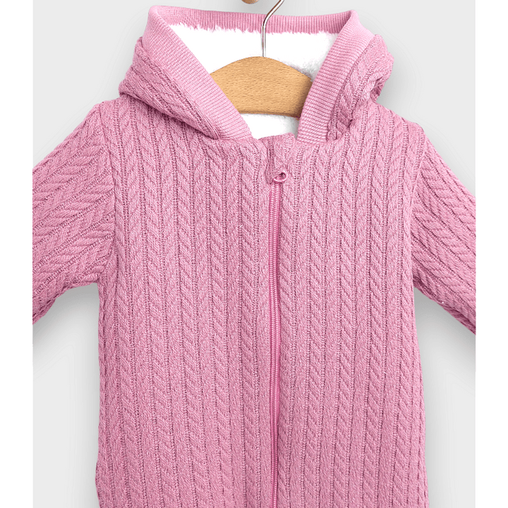 Rainy Бебешки плетен гащеризон с цип и качулка 56 - 80 см. пепел от рози