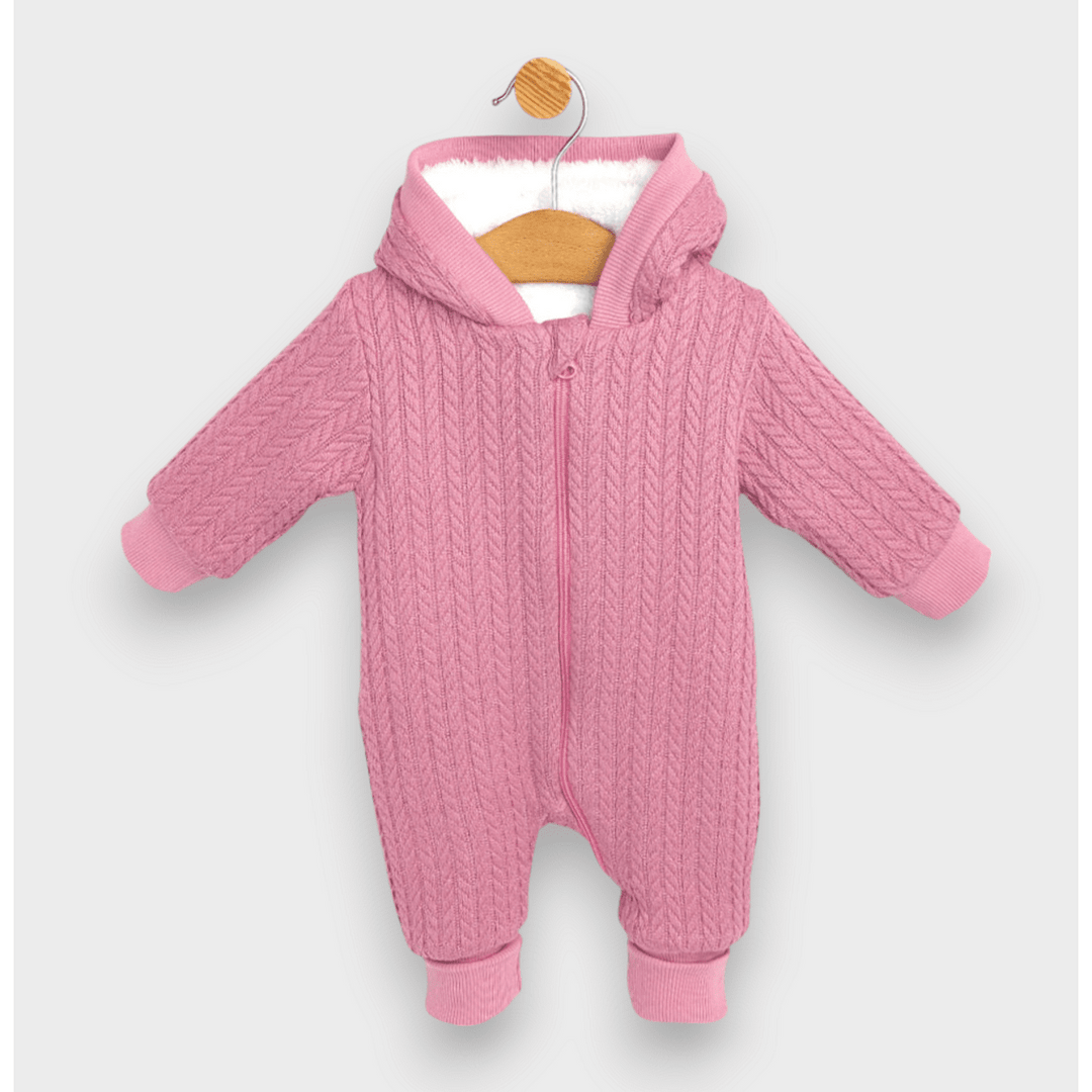 Rainy Бебешки плетен гащеризон с цип и качулка 56 - 80 см. пепел от рози