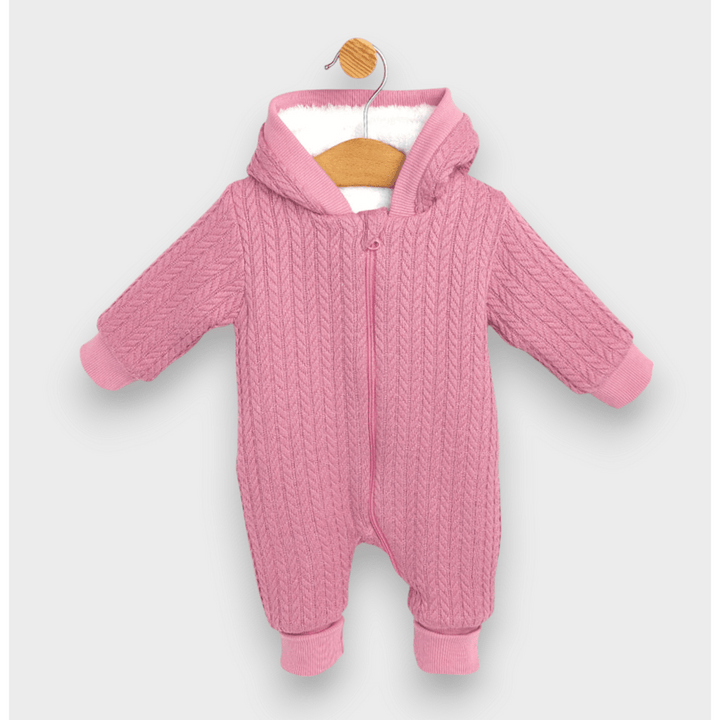 Rainy Бебешки плетен гащеризон с цип и качулка 56 - 80 см. пепел от рози