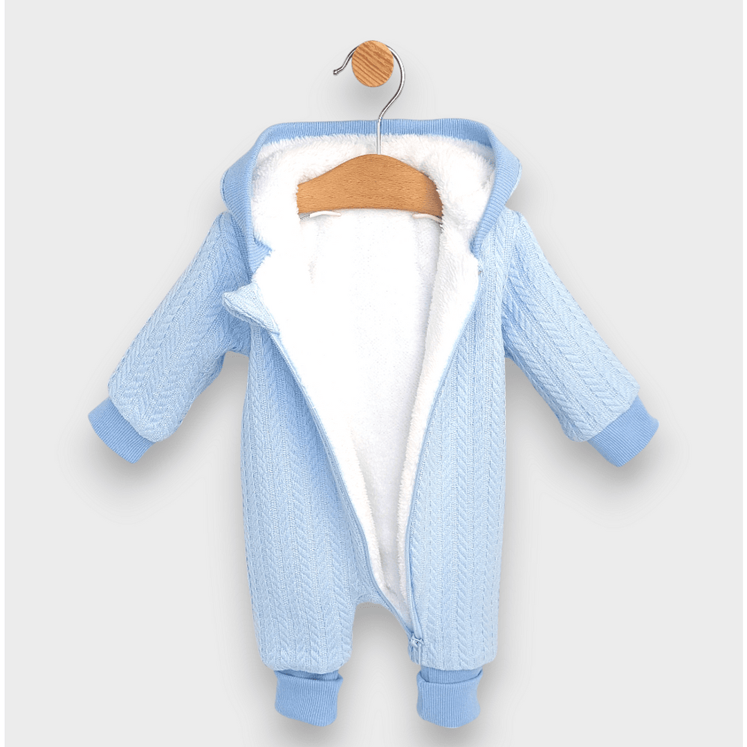 Rainy Бебешки плетен гащеризон с цип и качулка 56 - 80 см. син