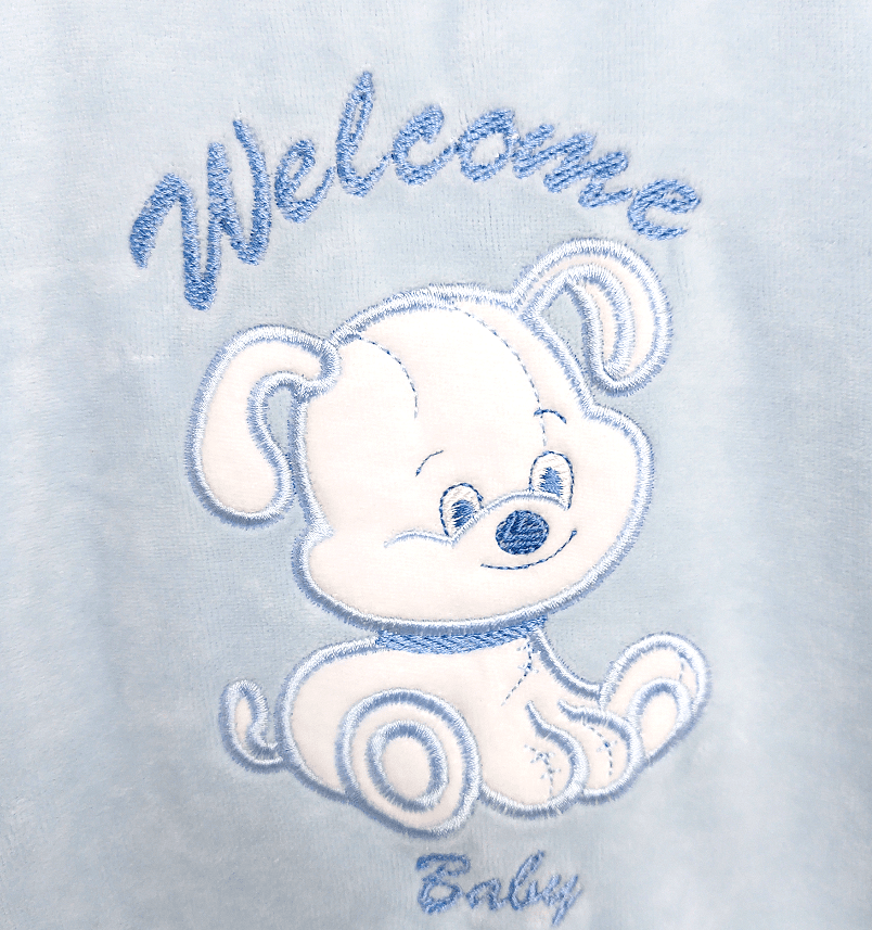 Rainy Бебешки плюшен гащеризон Welcome Baby Dog 56-62см. син