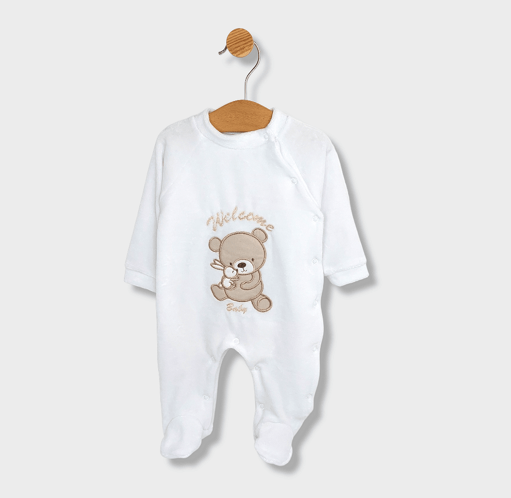 Rainy Бебешки плюшен гащеризон Welcome Baby Bear and Rabbit 56-62см. бял