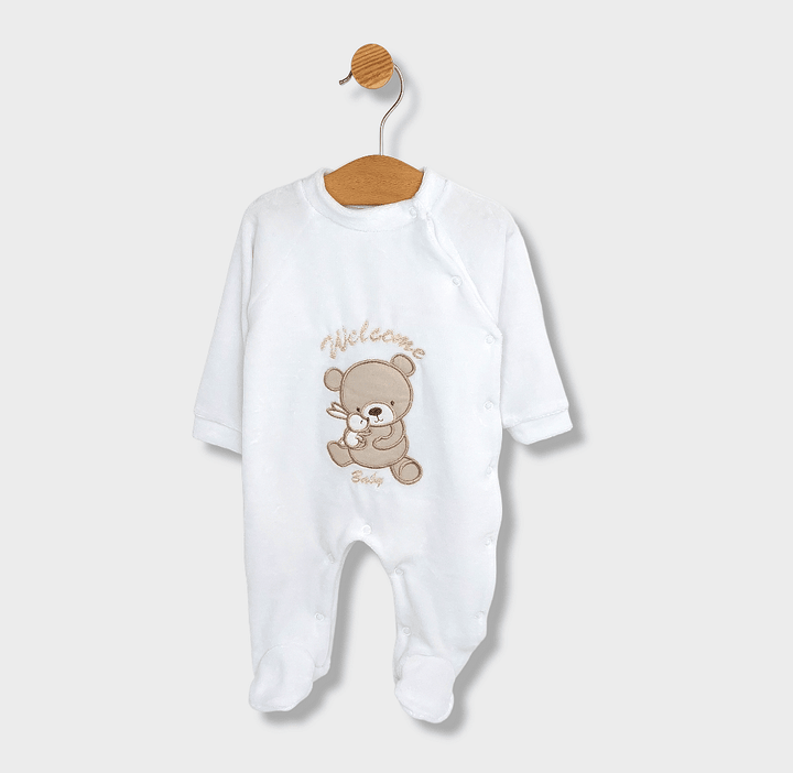 Rainy Бебешки плюшен гащеризон Welcome Baby Bear and Rabbit 56-62см. бял