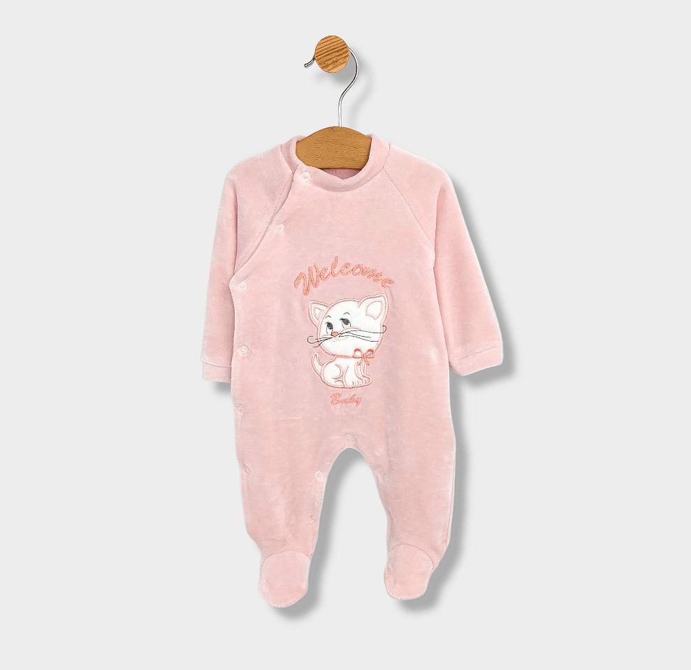 Rainy Бебешки плюшен гащеризон Welcome Baby Cat 56-62см. розов