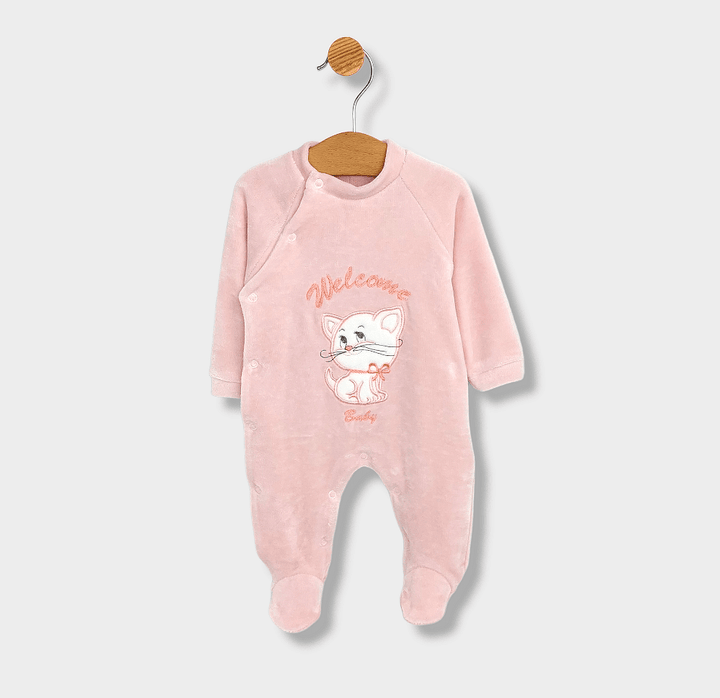 Rainy Бебешки плюшен гащеризон Welcome Baby Cat 56-62см. розов