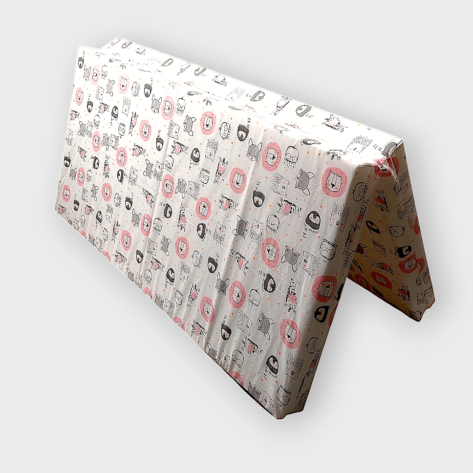 Rainy Бебешки сгъваем матрак 90х90 см. Розови животинки