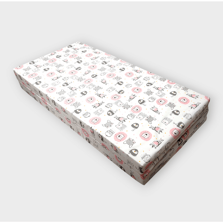 Rainy Бебешки сгъваем матрак 90х90 см. Розови животинки