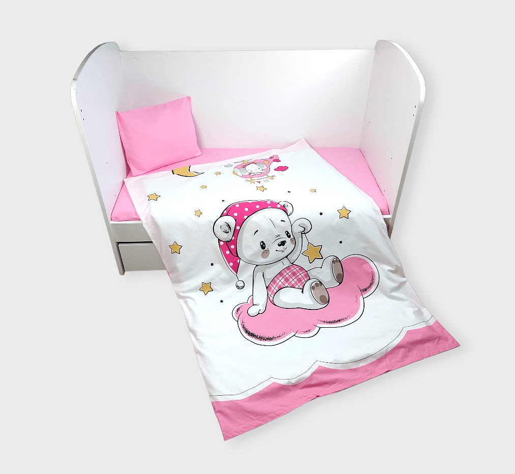 Rainy Бебешки спален комплект 3 части 60х120 см. Розово мече