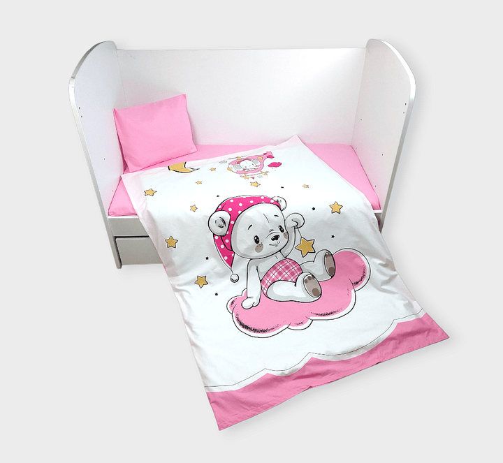 Rainy Бебешки спален комплект 3 части 60х120 см. Розово мече